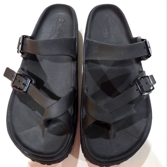 SCKECHERS Black Slide Sandals with Buckles - Picture 1 of 16